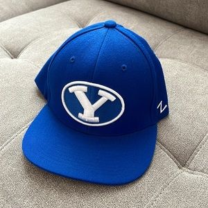 BYU flat bill SnapBack hat. Great condition. Royal blue and white color